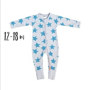 Bonds Wondersuit - rib knit blue star zippy romper